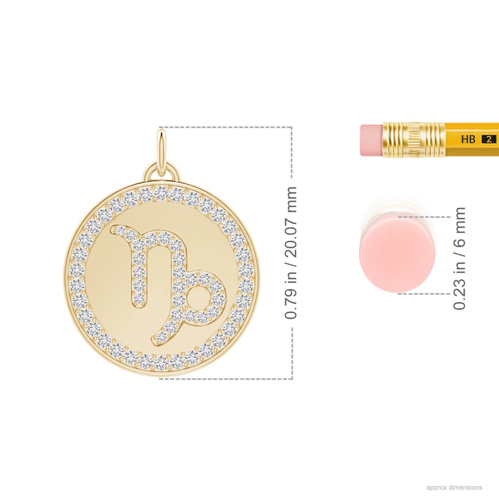 1.05mm HSI2 Diamond Capricorn Zodiac Sign Reversible Medallion Pendant in Yellow Gold Ruler