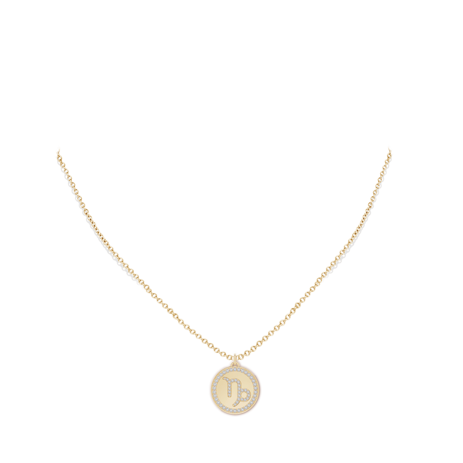 1.05mm HSI2 Diamond Capricorn Zodiac Sign Reversible Medallion Pendant in Yellow Gold body-neck