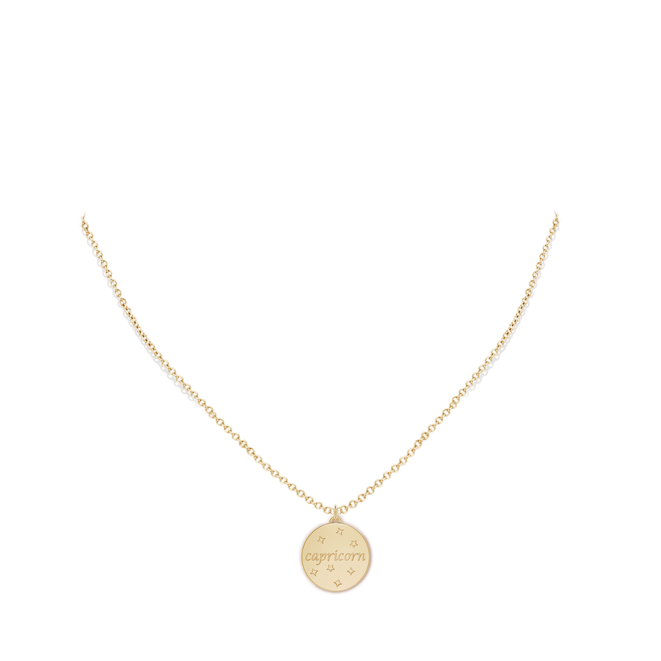 1.05mm HSI2 Diamond Capricorn Zodiac Sign Reversible Medallion Pendant in Yellow Gold body-neck