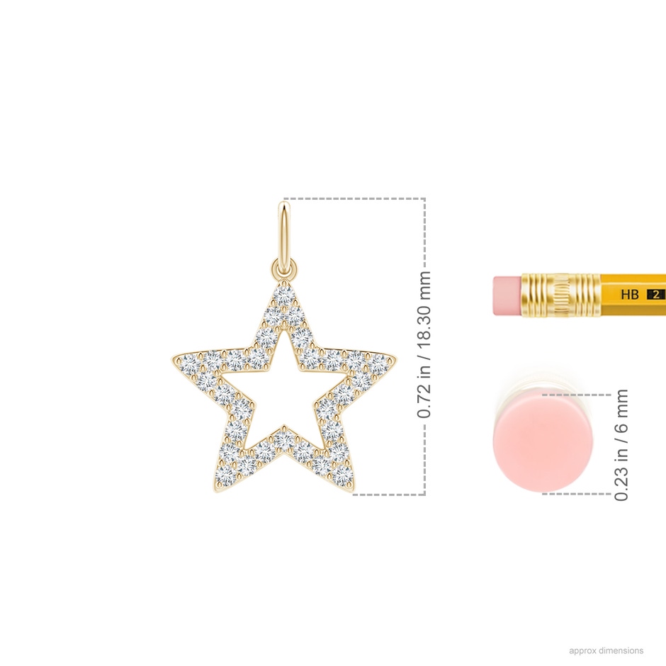 1.2mm GVS2 Diamond Open Star Pendant in Yellow Gold ruler