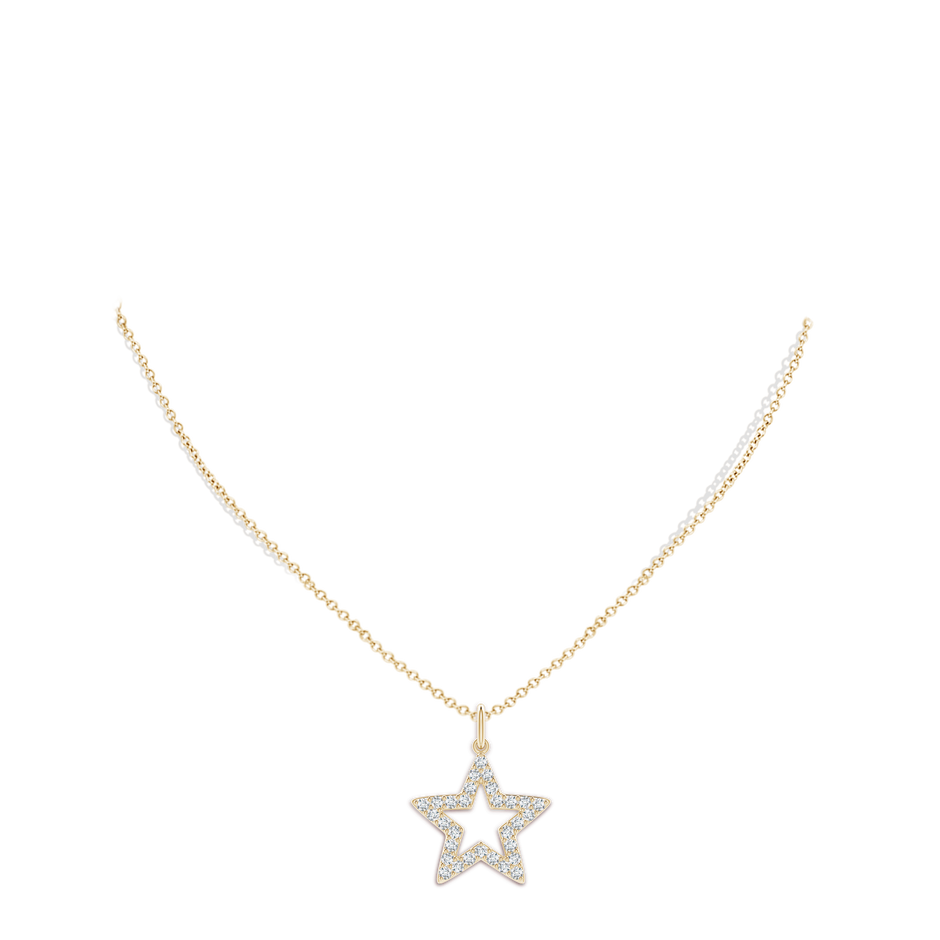 1.2mm GVS2 Diamond Open Star Pendant in Yellow Gold body-neck