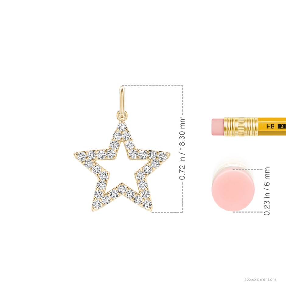 1.2mm HSI2 Diamond Open Star Pendant in Yellow Gold ruler