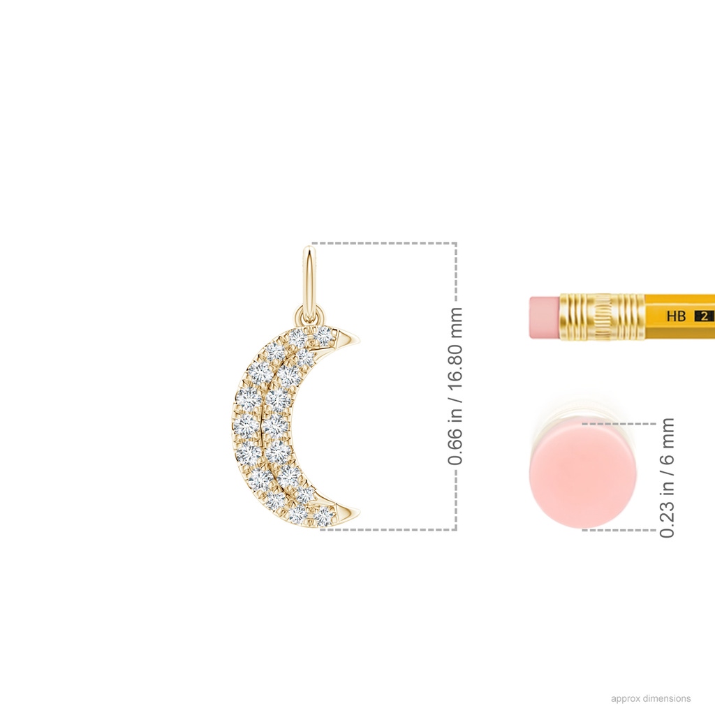 1.35mm GVS2 Pave-Set Diamond Crescent Moon Pendant in Yellow Gold ruler