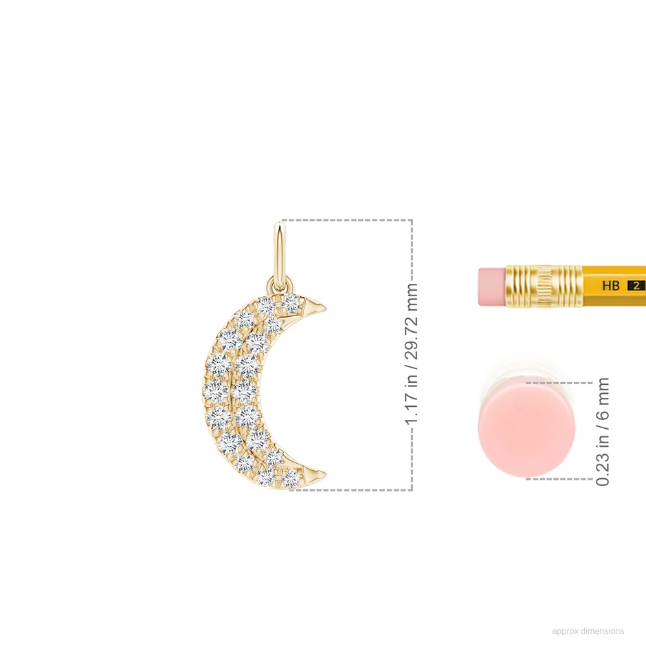 2.5mm GVS2 Pave-Set Diamond Crescent Moon Pendant in Yellow Gold ruler