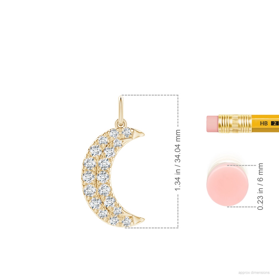 2.9mm GVS2 Pave-Set Diamond Crescent Moon Pendant in Yellow Gold ruler