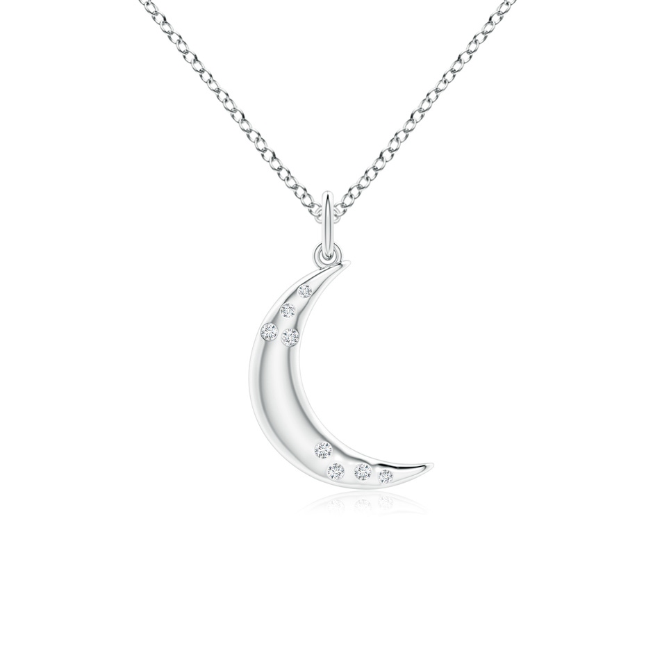 1.05mm GVS2 Flush-Set Scattered Diamond Crescent Moon Pendant in White Gold 