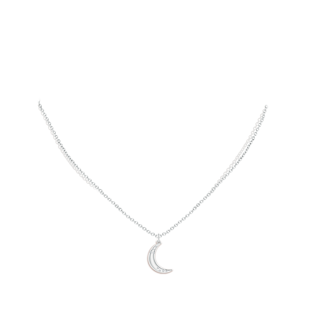 1.05mm GVS2 Flush-Set Scattered Diamond Crescent Moon Pendant in White Gold Body-Neck