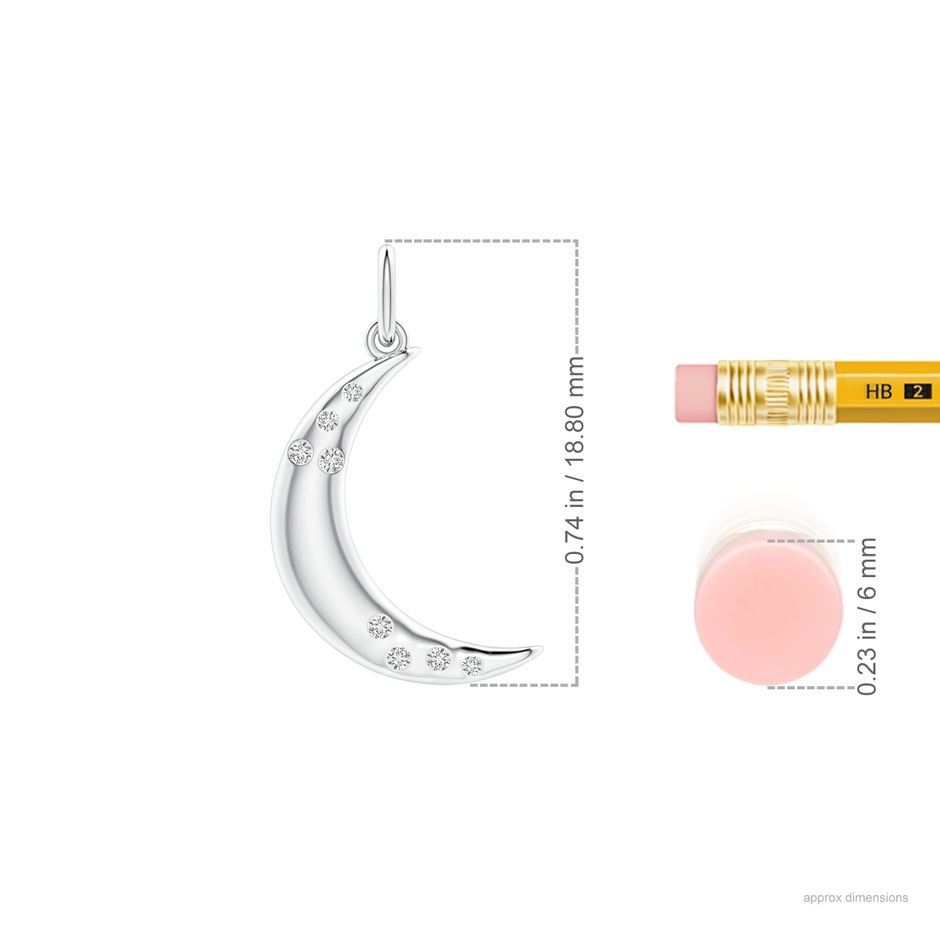 1.05mm HSI2 Flush-Set Scattered Diamond Crescent Moon Pendant in White Gold ruler
