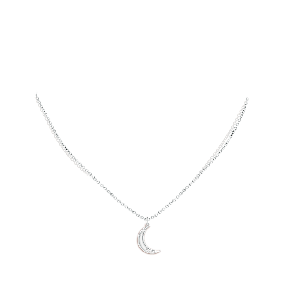 1.05mm HSI2 Flush-Set Scattered Diamond Crescent Moon Pendant in White Gold body-neck
