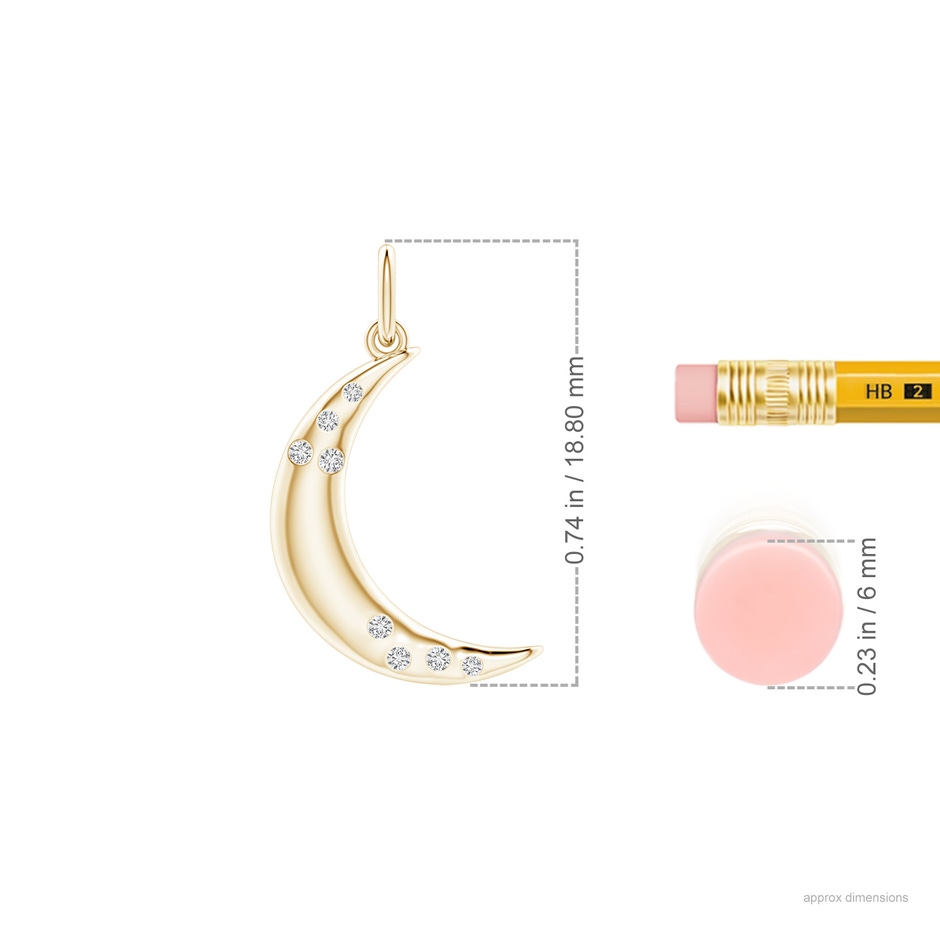 1.05mm HSI2 Flush-Set Scattered Diamond Crescent Moon Pendant in Yellow Gold ruler