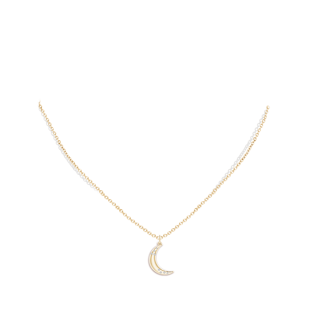 1.05mm HSI2 Flush-Set Scattered Diamond Crescent Moon Pendant in Yellow Gold Body-Neck