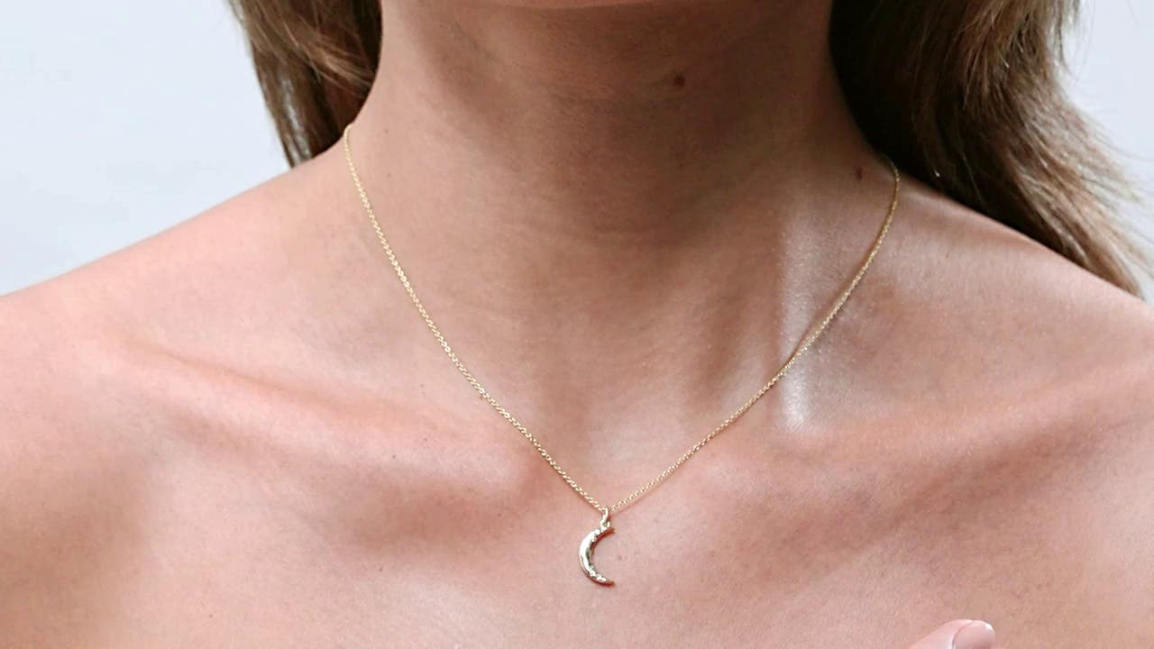 Flush-Set Scattered Diamond Crescent Moon Pendant in 18K