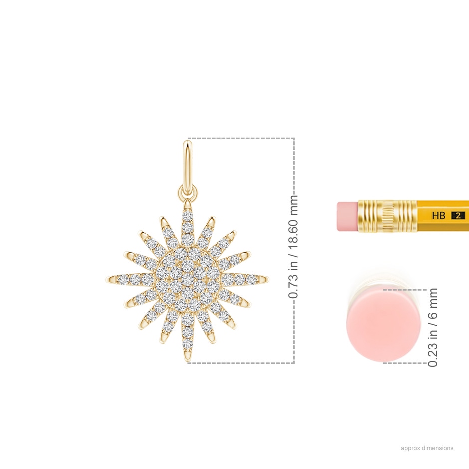 0.95mm HSI2 Diamond Sun Pendant in Yellow Gold ruler