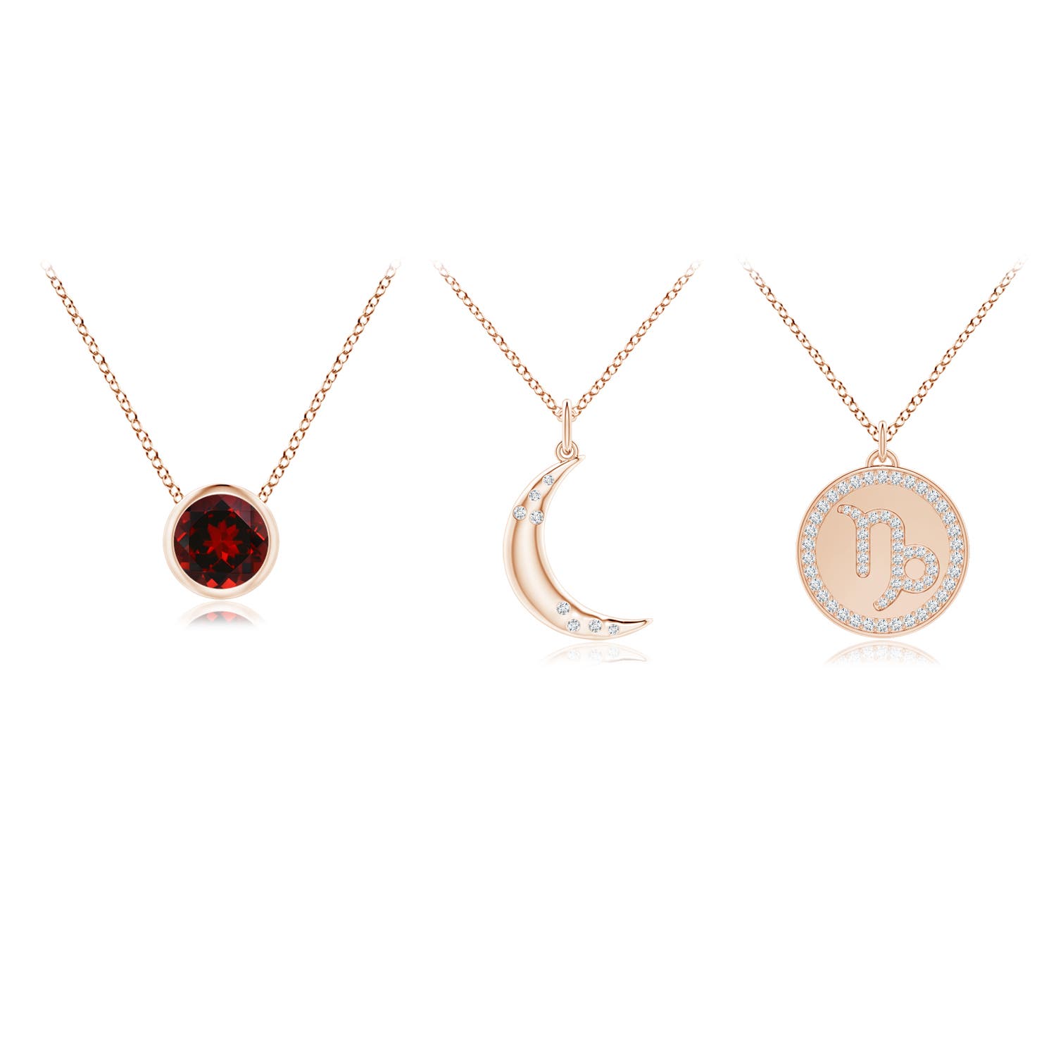 Capricorn Zodiac Crescent Moon Medallion Layered Necklace