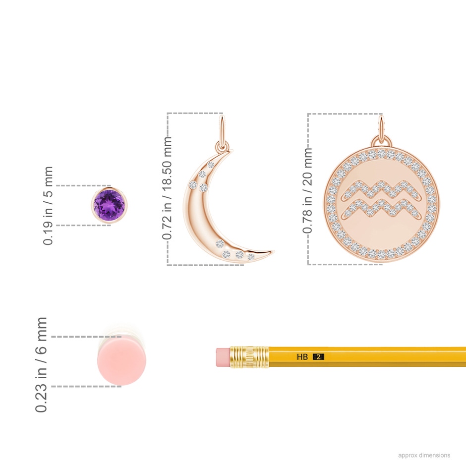 4mm AAA Amethyst Aquarius Zodiac Crescent Moon Medallion Layered Necklace in Rose Gold ruler