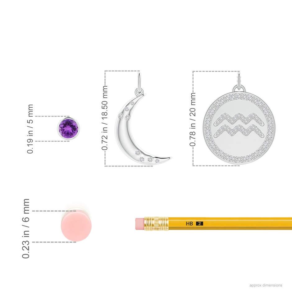 4mm AAA Amethyst Aquarius Zodiac Crescent Moon Medallion Layered Necklace in White Gold ruler