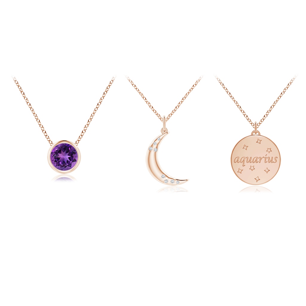 4mm AAAA Amethyst Aquarius Zodiac Crescent Moon Medallion Layered Necklace in Rose Gold Side-1