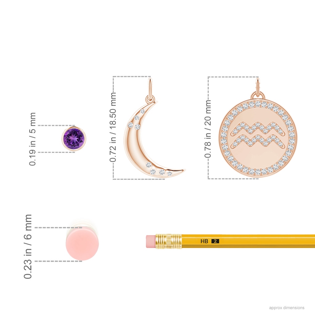 4mm AAAA Amethyst Aquarius Zodiac Crescent Moon Medallion Layered Necklace in Rose Gold Ruler