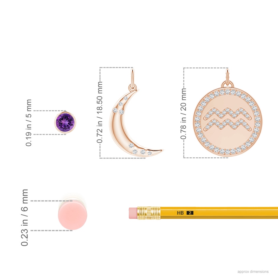 4mm AAAA Amethyst Aquarius Zodiac Crescent Moon Medallion Layered Necklace in Rose Gold ruler