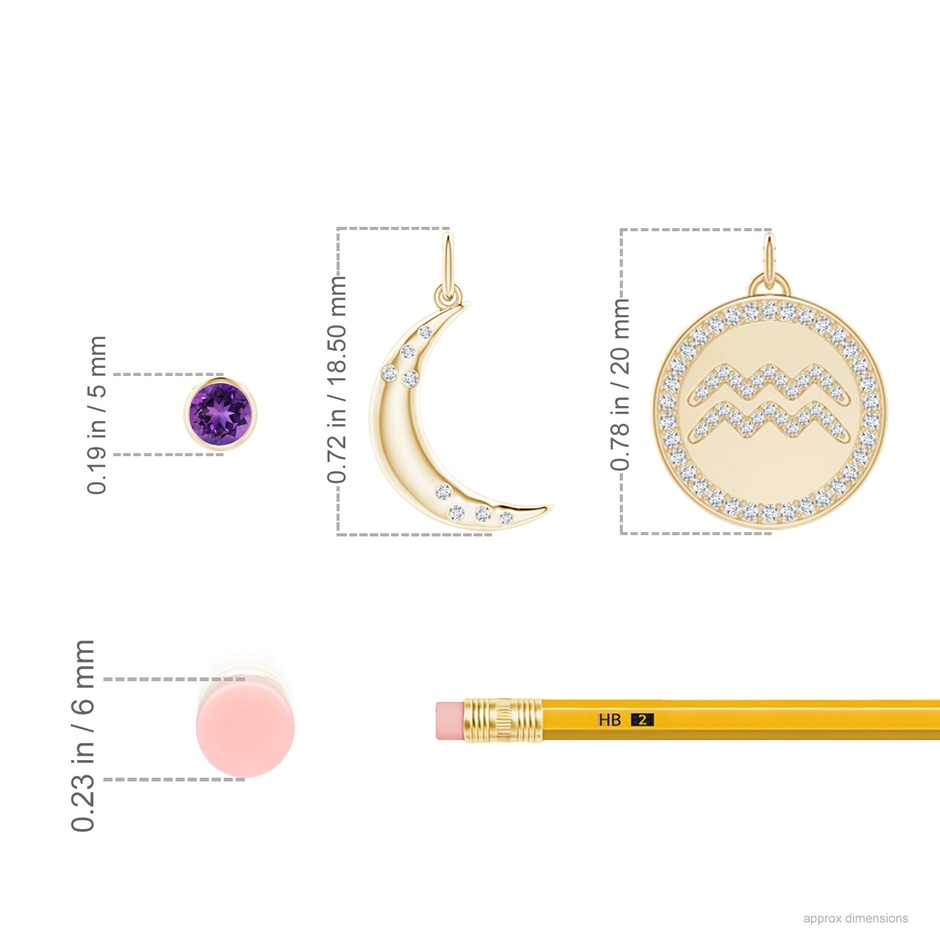 4mm AAAA Amethyst Aquarius Zodiac Crescent Moon Medallion Layered Necklace in Yellow Gold ruler