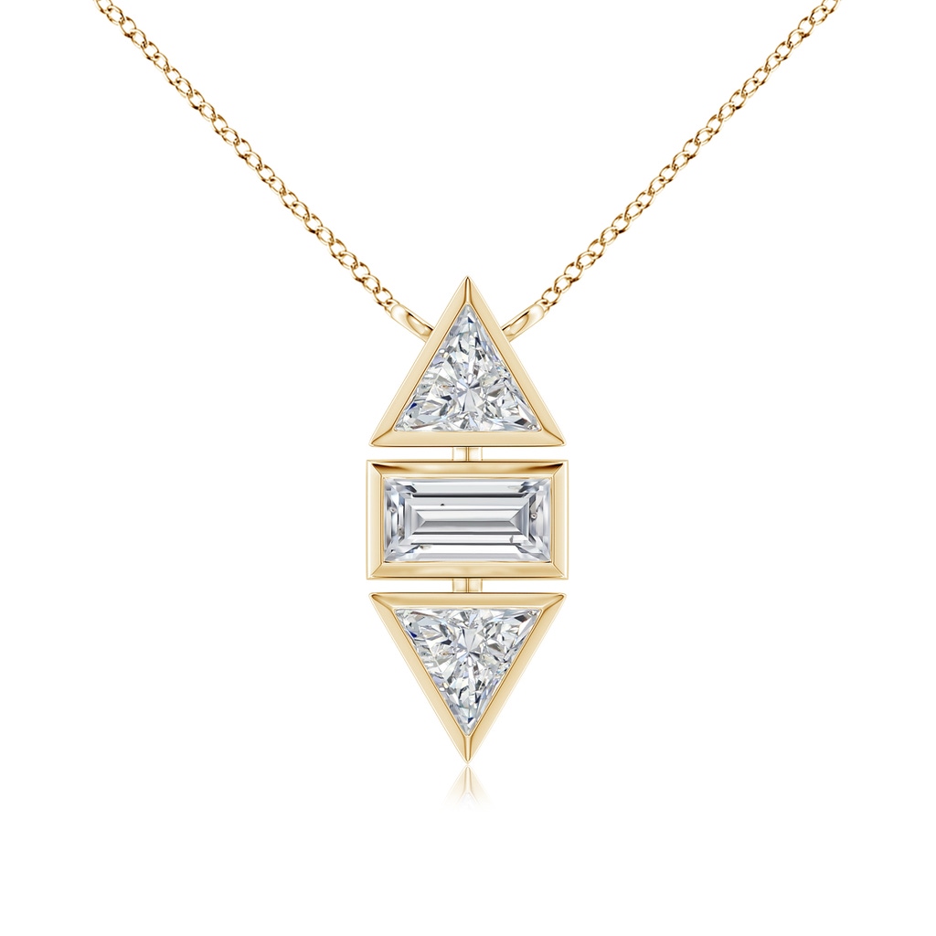 4mm HSI2 Bezel-Set Triangle and Baguette Diamond Pendant in Yellow Gold