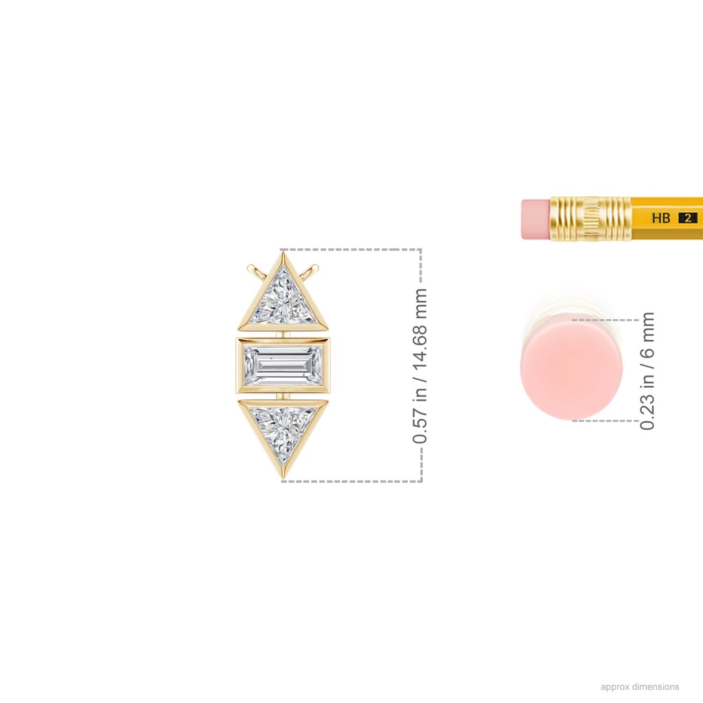 4mm HSI2 Bezel-Set Triangle and Baguette Diamond Pendant in Yellow Gold Ruler