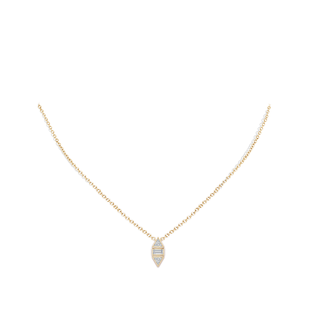 4mm HSI2 Bezel-Set Triangle and Baguette Diamond Pendant in Yellow Gold Body-Neck