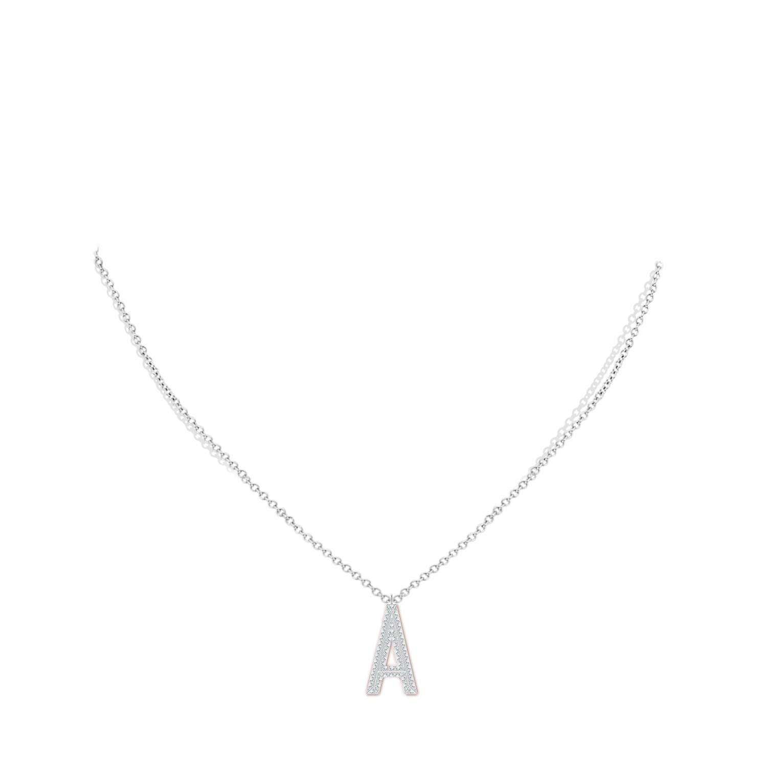 1.1mm GVS2 Prong-Set Diamond Capital "A" Knife-Edge Initial Pendant in White Gold - body_neck