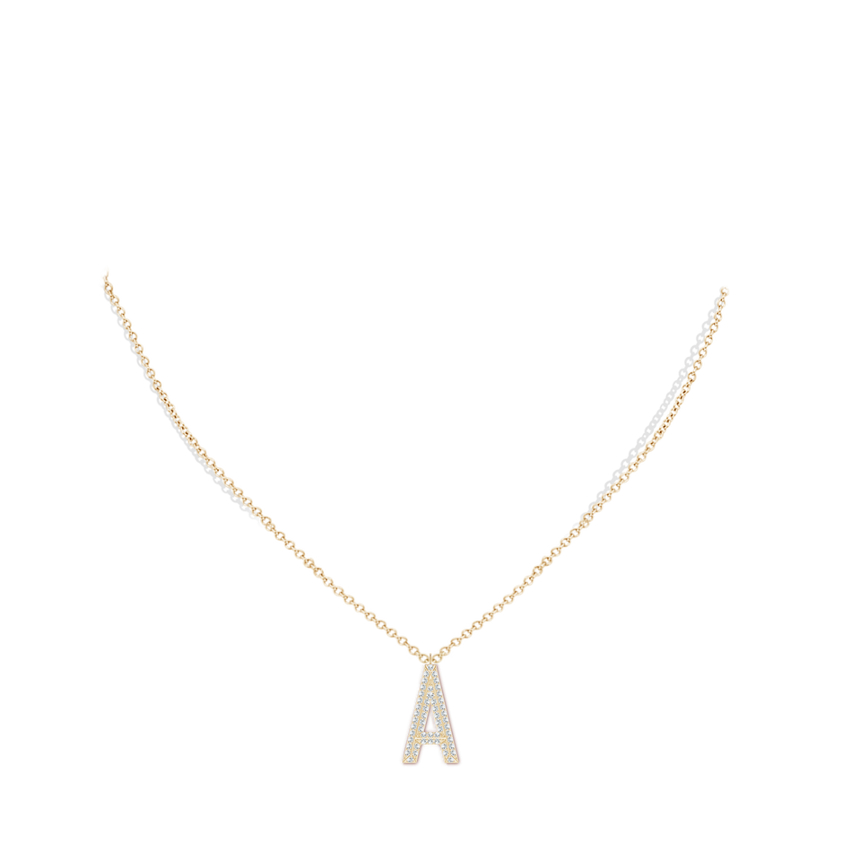 1.1mm GVS2 Prong-Set Diamond Capital "A" Knife-Edge Initial Pendant in Yellow Gold body-neck
