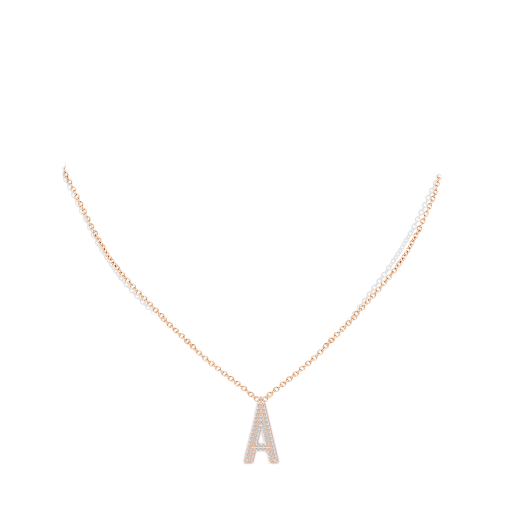 1.1mm HSI2 Prong-Set Diamond Capital "A" Knife-Edge Initial Pendant in Rose Gold Body-Neck