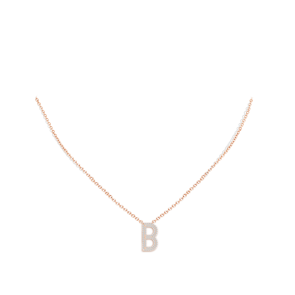 1.1mm GVS2 Prong-Set Diamond Capital "B" Knife-Edge Initial Pendant in Rose Gold body-neck