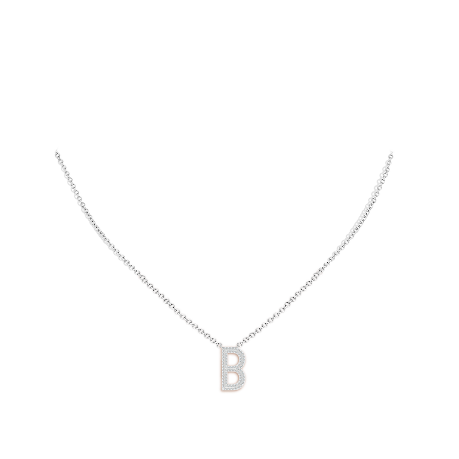 1.1mm GVS2 Prong-Set Diamond Capital "B" Knife-Edge Initial Pendant in White Gold body-neck