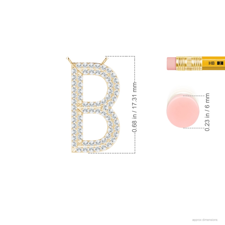 1.1mm GVS2 Prong-Set Diamond Capital "B" Knife-Edge Initial Pendant in Yellow Gold ruler