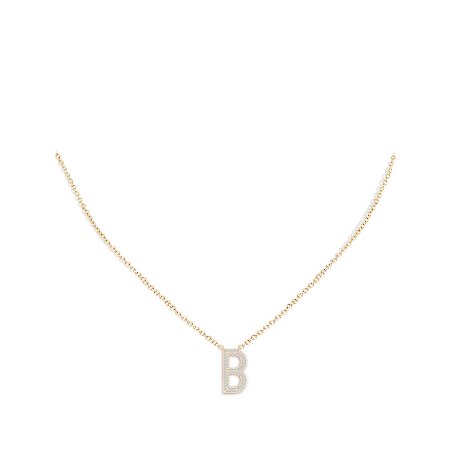 1.1mm GVS2 Prong-Set Diamond Capital "B" Knife-Edge Initial Pendant in Yellow Gold body-neck