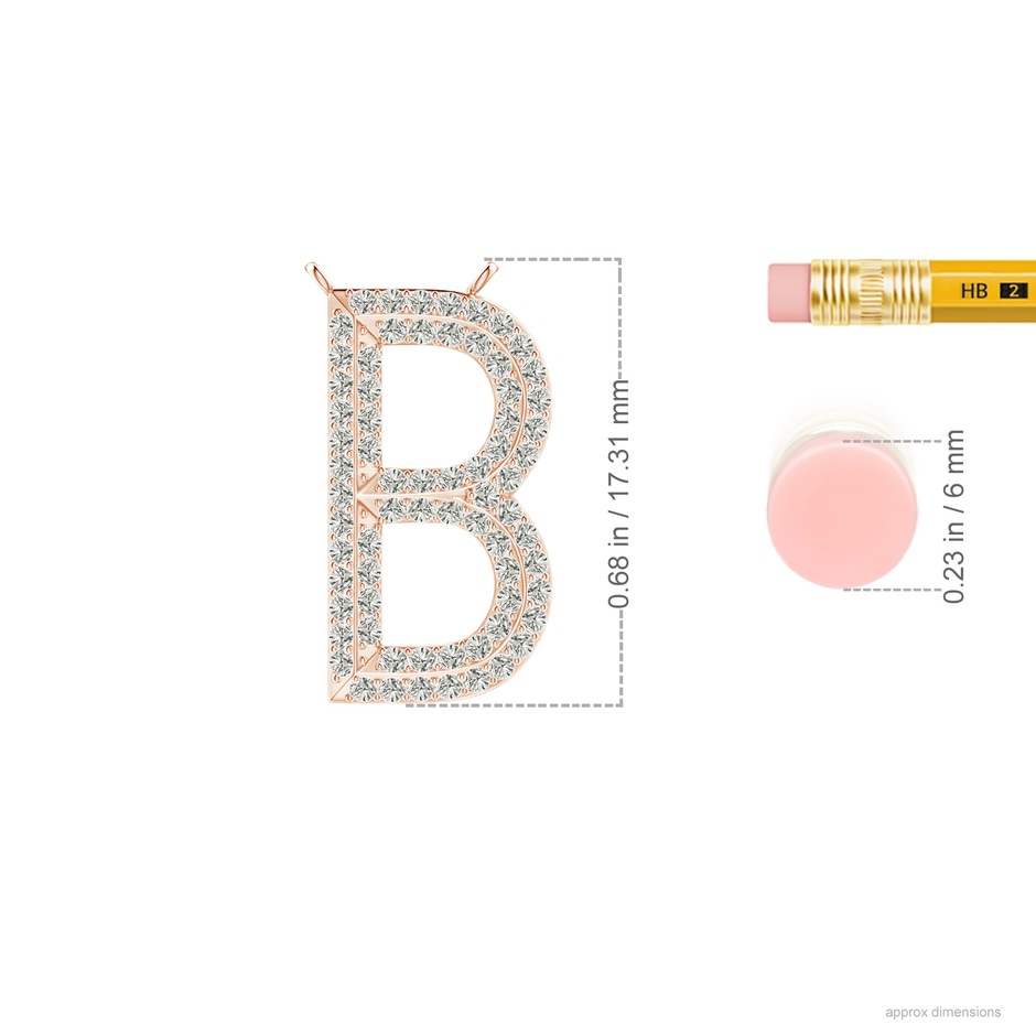 1.1mm KI3 Prong-Set Diamond Capital "B" Knife-Edge Initial Pendant in Rose Gold ruler