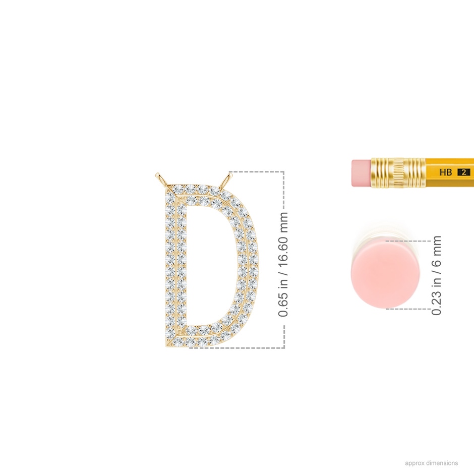 1.05mm GVS2 Prong-Set Diamond Capital "D" Knife-Edge Initial Pendant in Yellow Gold ruler