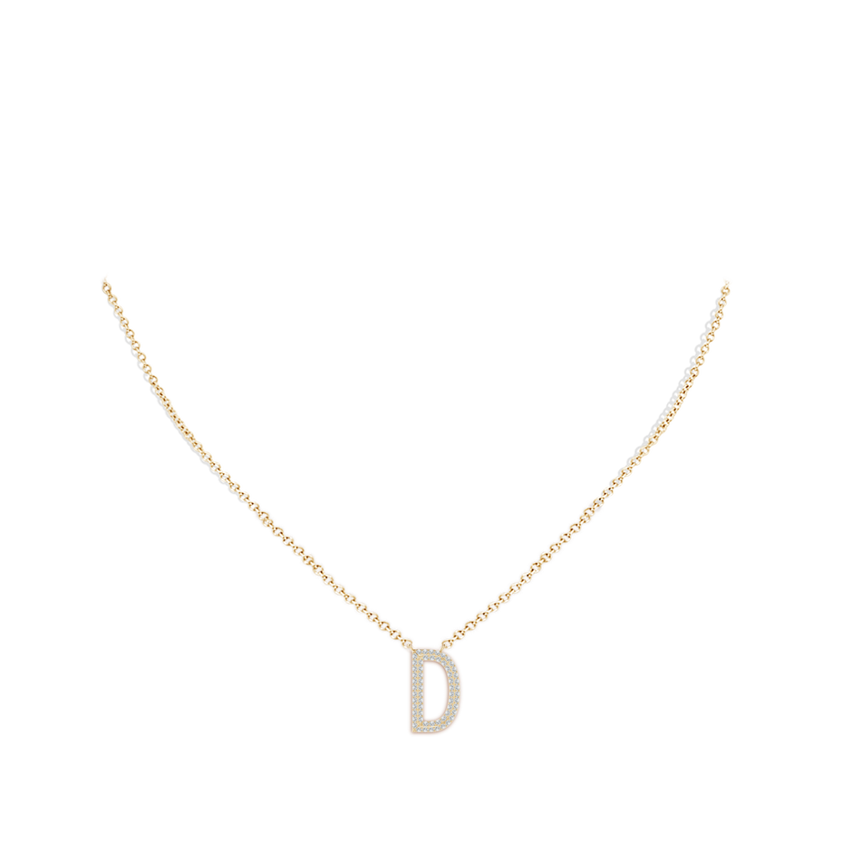 1.05mm HSI2 Prong-Set Diamond Capital "D" Knife-Edge Initial Pendant in Yellow Gold body-neck