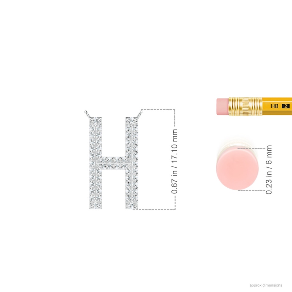 1mm GVS2 Prong-Set Diamond Capital "H" Knife-Edge Initial Pendant in P950 Platinum ruler