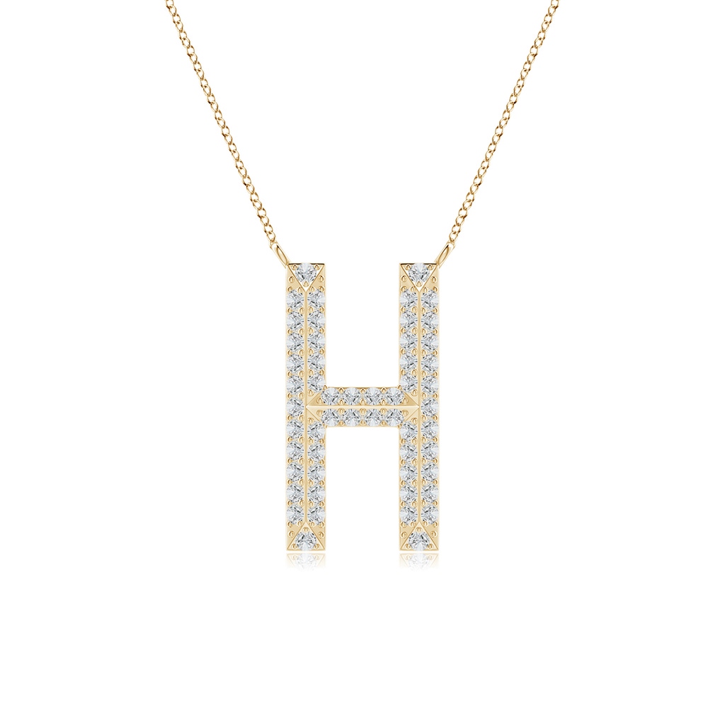 1mm HSI2 Prong-Set Diamond Capital "H" Knife-Edge Initial Pendant in Yellow Gold