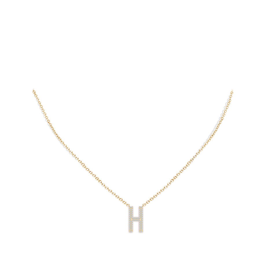 1mm HSI2 Prong-Set Diamond Capital "H" Knife-Edge Initial Pendant in Yellow Gold body-neck