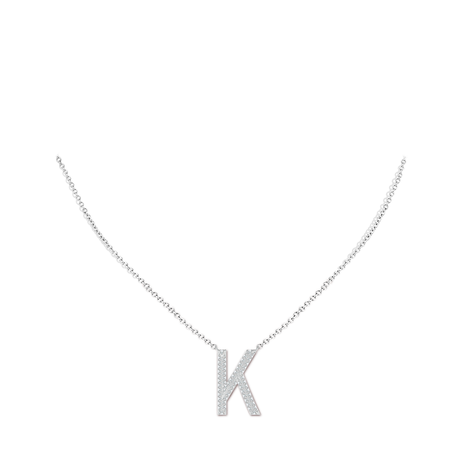 1.05mm GVS2 Prong-Set Diamond Capital "K" Knife-Edge Initial Pendant in White Gold body-neck