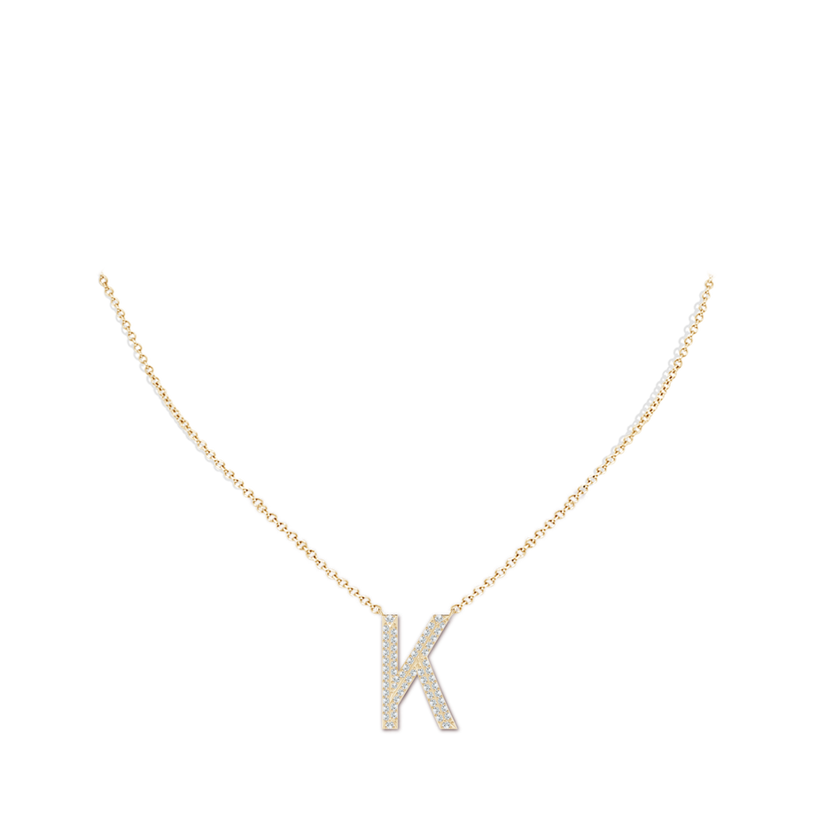 1.05mm GVS2 Prong-Set Diamond Capital "K" Knife-Edge Initial Pendant in Yellow Gold body-neck