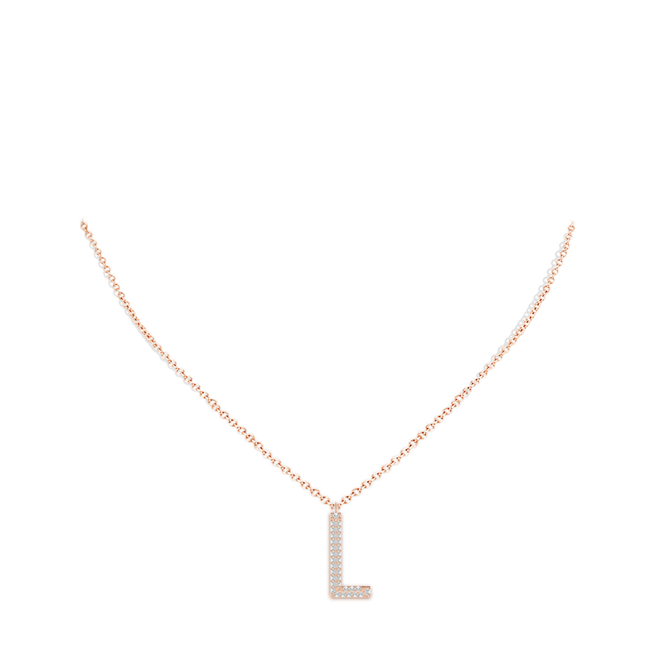 1mm GVS2 Prong-Set Diamond Capital "L" Knife-Edge Initial Pendant in Rose Gold body-neck