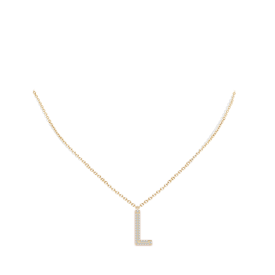 1mm HSI2 Prong-Set Diamond Capital "L" Knife-Edge Initial Pendant in Yellow Gold body-neck