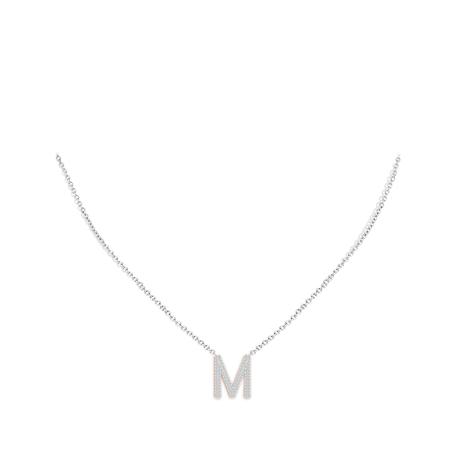 1.05mm GVS2 Prong-Set Diamond Capital "M" Knife-Edge Initial Pendant in White Gold body-neck