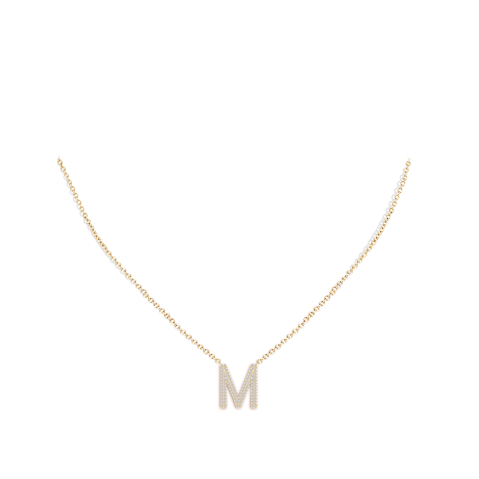 1.05mm GVS2 Prong-Set Diamond Capital "M" Knife-Edge Initial Pendant in Yellow Gold body-neck