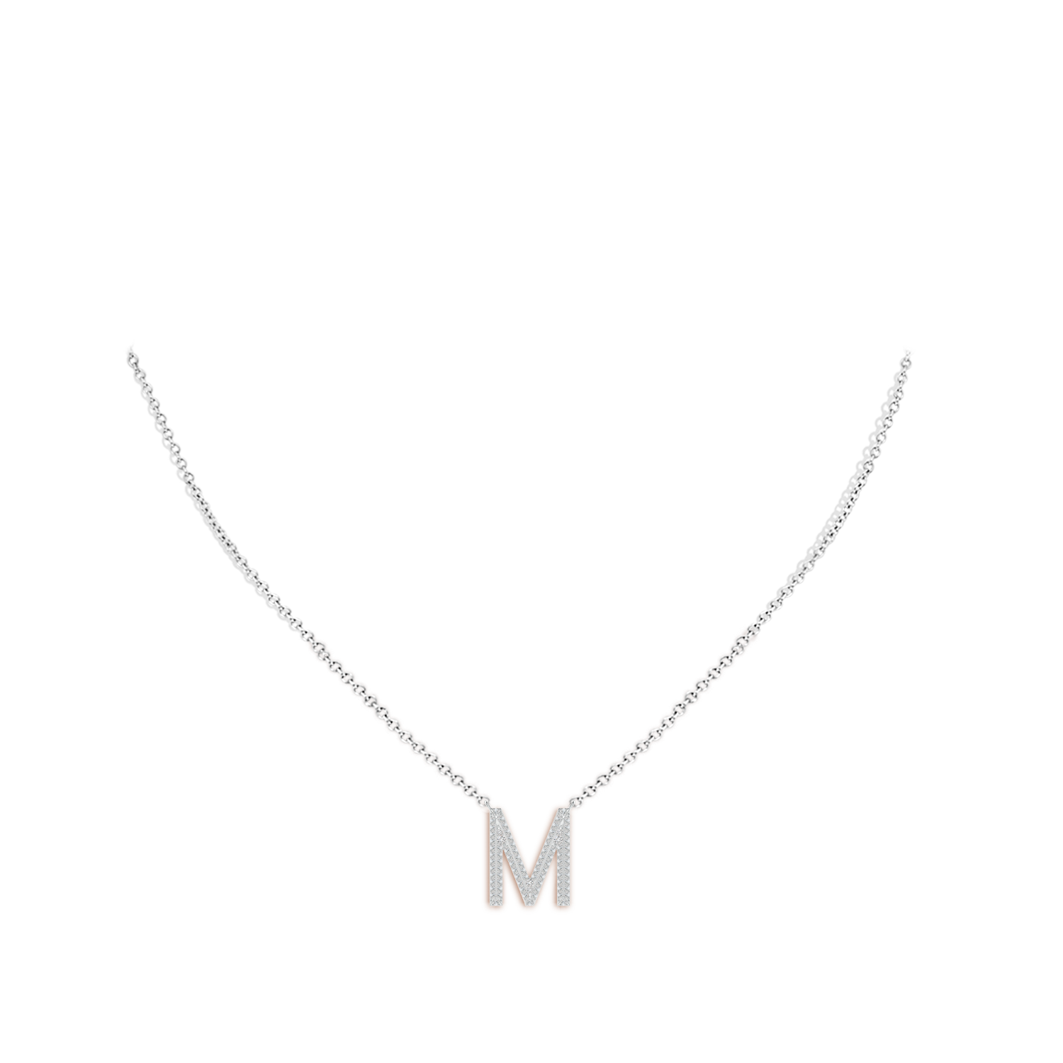 1.05mm HSI2 Prong-Set Diamond Capital "M" Knife-Edge Initial Pendant in White Gold - body_neck