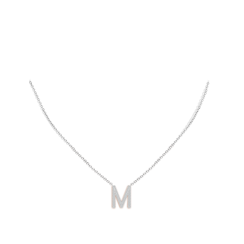 1.05mm HSI2 Prong-Set Diamond Capital "M" Knife-Edge Initial Pendant in White Gold body-neck