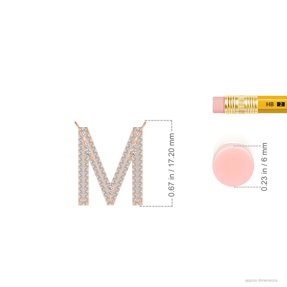 1.05mm IJI1I2 Prong-Set Diamond Capital "M" Knife-Edge Initial Pendant in Rose Gold ruler