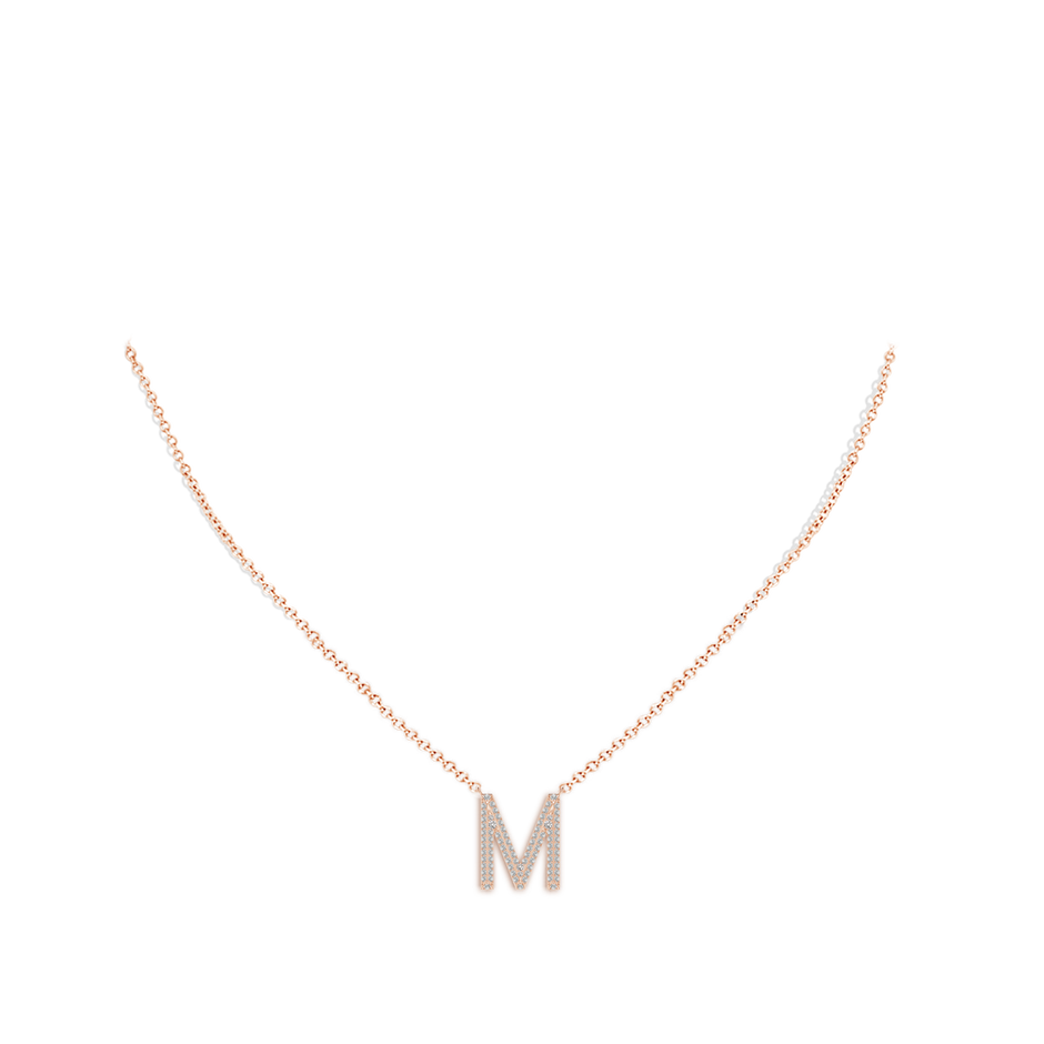 1.05mm IJI1I2 Prong-Set Diamond Capital "M" Knife-Edge Initial Pendant in Rose Gold body-neck